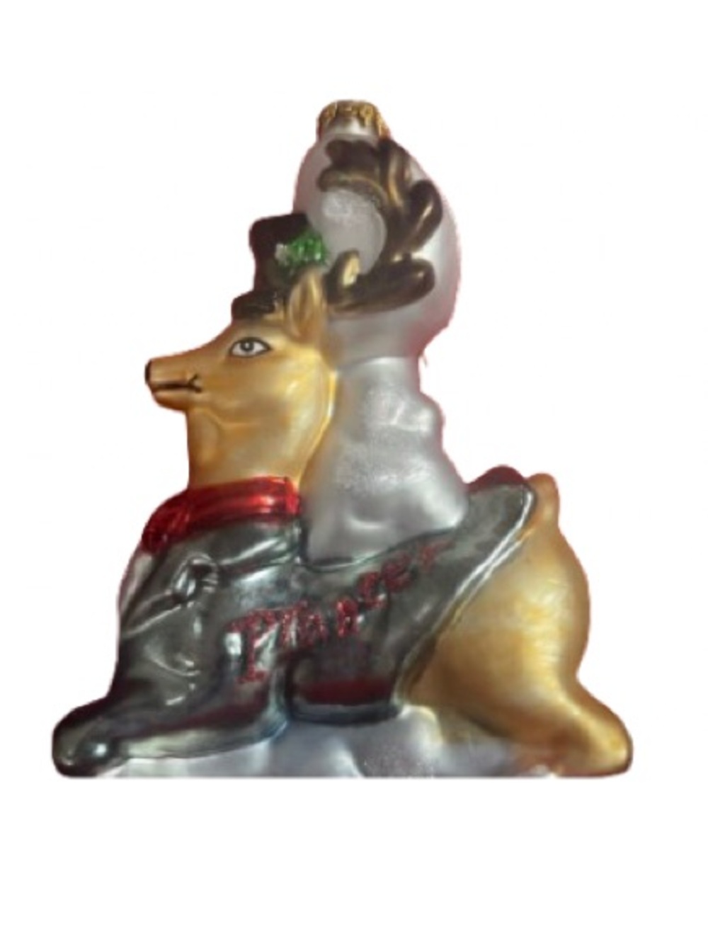 Christmas Tree Ornament - Prancer, Santa’s Reindeer. Hand painted Glass